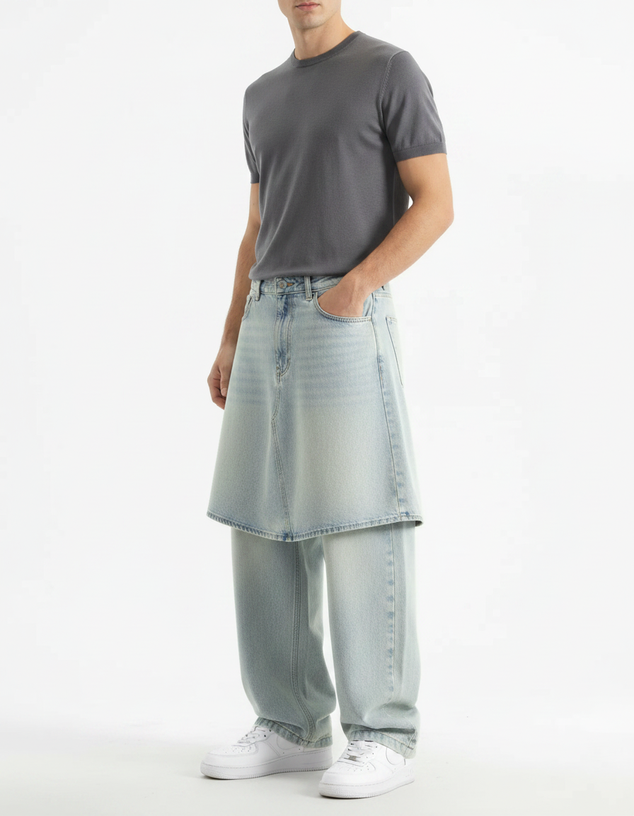 Pantalon Jupe Denim Bleu Ample Décontracté Urbain Homme - Jean