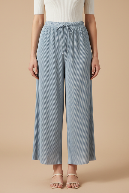 Pantalon Jupe Plissé Fluide Ample Bleu Clair - Polyester