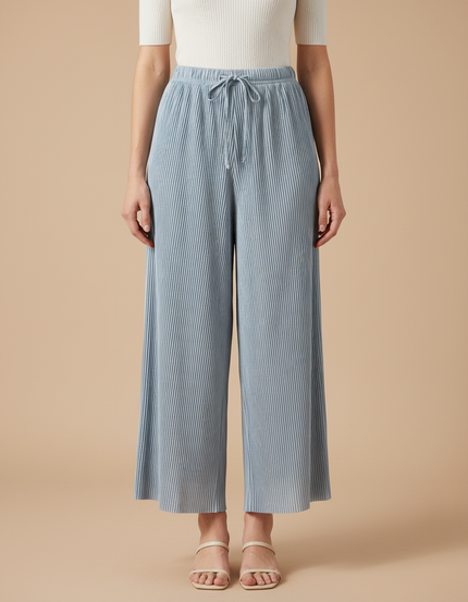Pantalon Jupe Plissé Fluide Ample Bleu Clair - Polyester