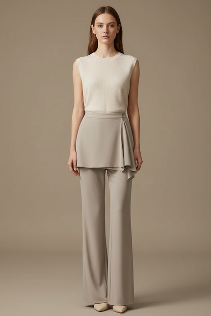 Pantalon Jupe Beige Drapé Fluide Élégant Moderne - Polyester