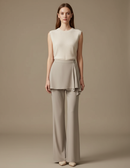 Pantalon Jupe Beige Drapé Fluide Élégant Moderne - Polyester