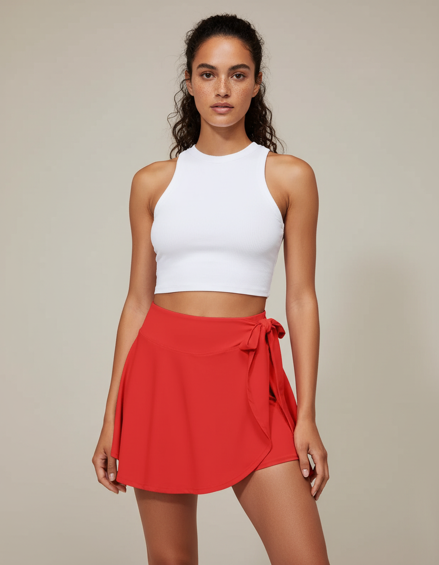 Pantalon Jupe Rouge Fluide Sportif Taille Haute - Polyester