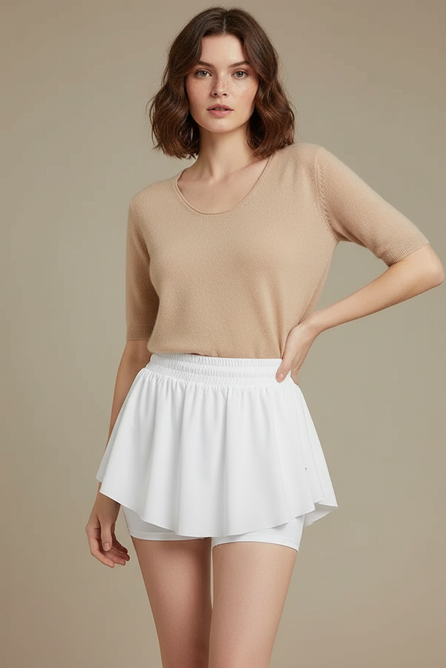 Pantalon Jupe Blanc Plissé Fluide Sportif Intégré - Polyester