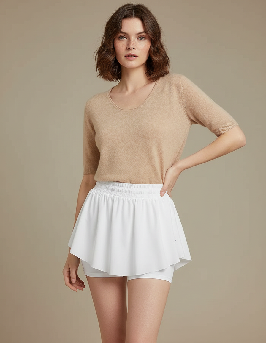 Pantalon Jupe Blanc Plissé Fluide Sportif Intégré - Polyester