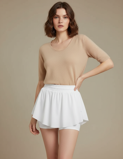Pantalon Jupe Blanc Plissé Fluide Sportif Intégré - Polyester