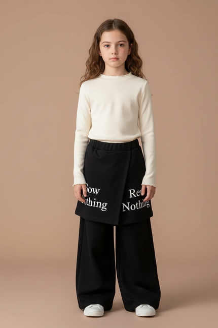 Pantalon Jupe Noir Ample Lettres Imprimées Intégrée - Molleton