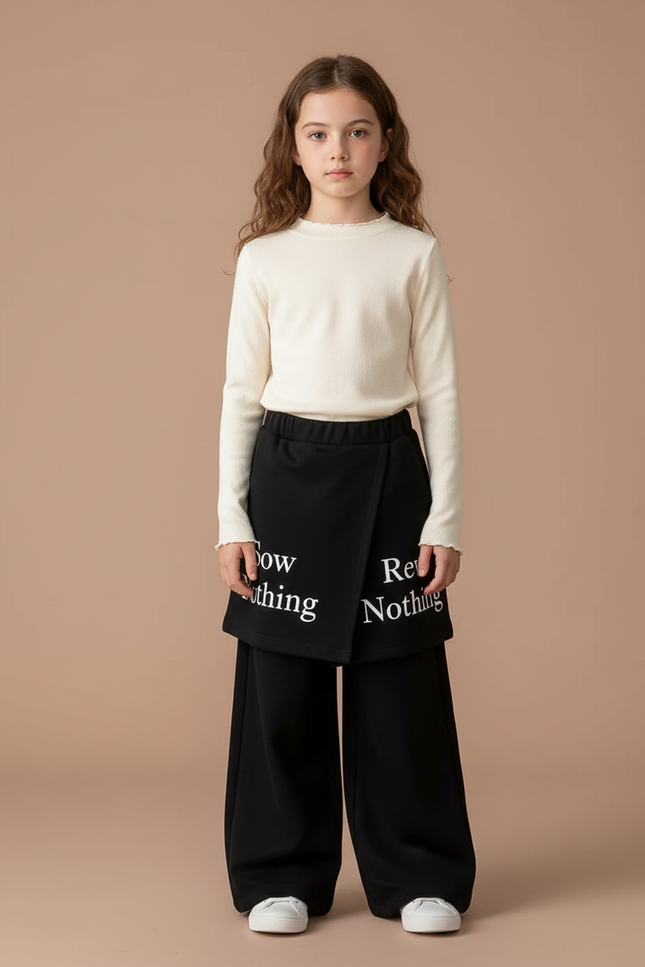 Pantalon Jupe Noir Ample Lettres Imprimées Intégrée - Molleton