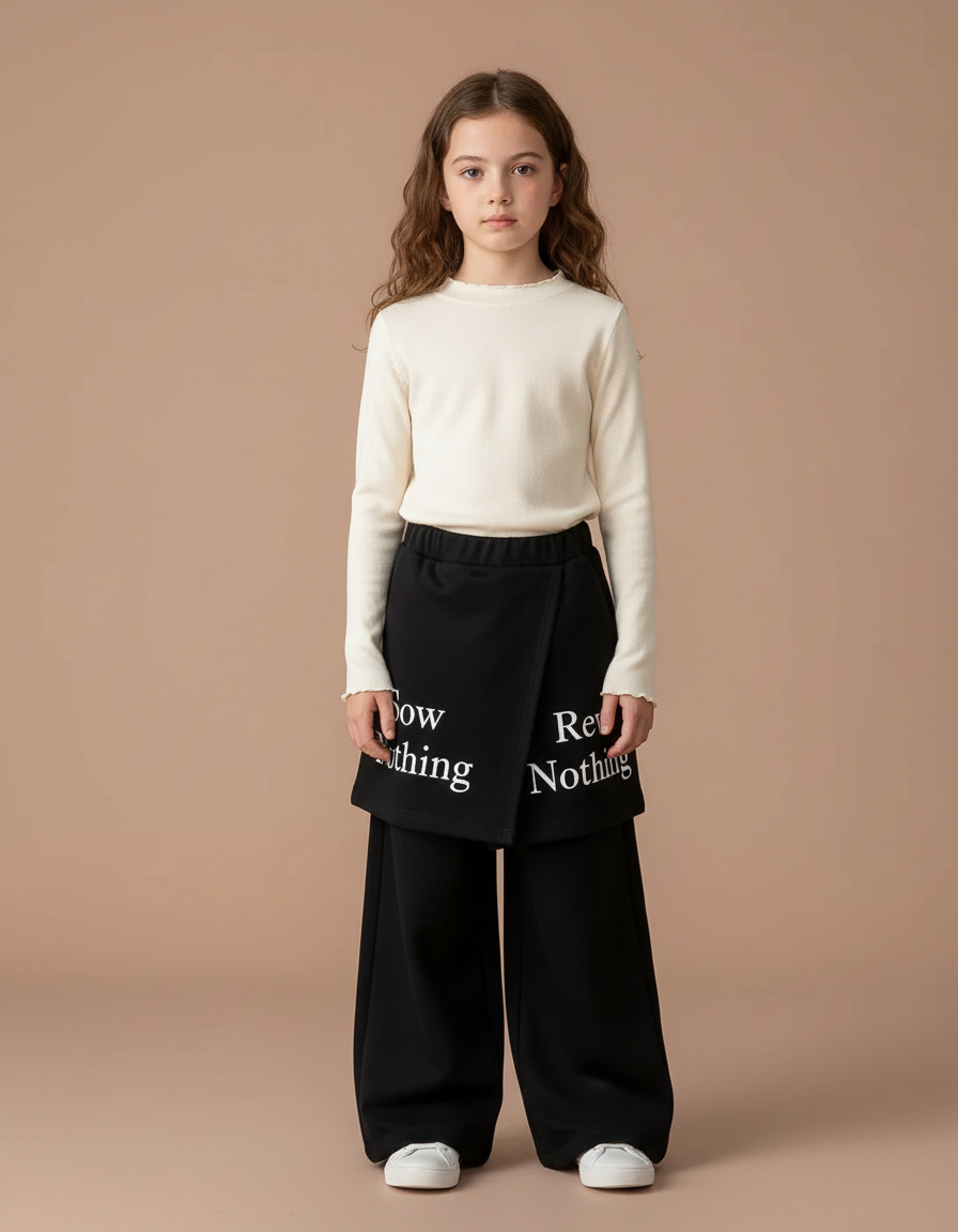 Pantalon Jupe Noir Ample Lettres Imprimées Intégrée - Molleton