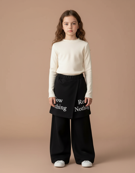 Pantalon Jupe Noir Ample Lettres Imprimées Intégrée - Molleton