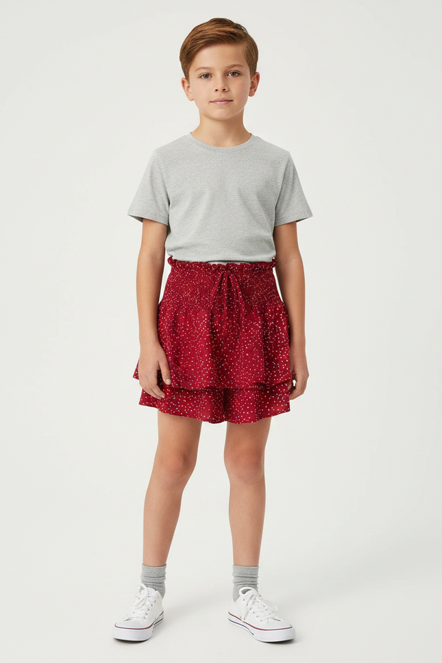 Pantalon Jupe Rouge À Pois Volants Enfant - Viscose