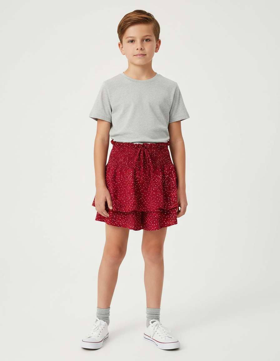 Pantalon Jupe Rouge À Pois Volants Enfant - Viscose