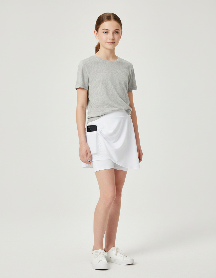 Pantalon Jupe Blanc Sportif Plissé Intégré Fille - Polyester