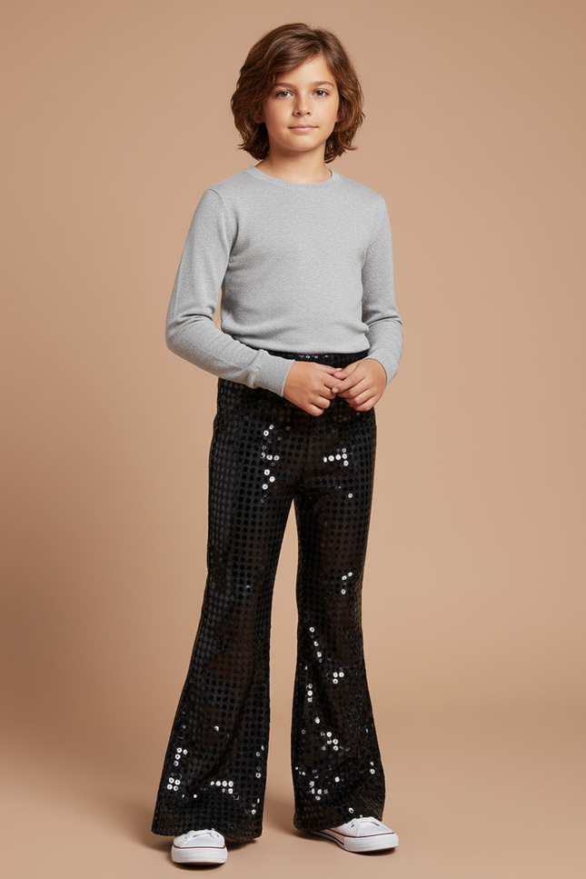 Pantalon Jupe Noir Pailleté Évasé Enfant Scène - Maille