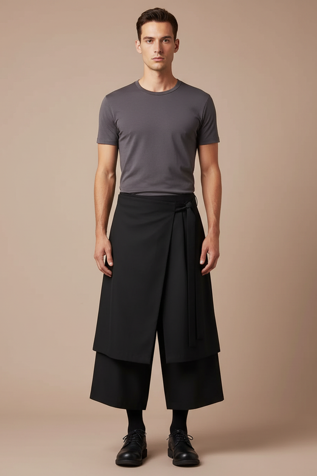 Pantalon Jupe Culotte Noir - Polyester