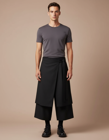 Pantalon Jupe Culotte Noir - Polyester