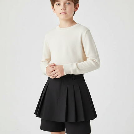 Pantalon Jupe Noir Plissé Fluide Enfant Moderne - Polyester