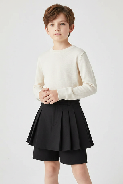 Pantalon Jupe Noir Plissé Fluide Enfant Moderne - Polyester