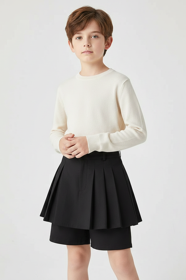 Pantalon Jupe Noir Plissé Fluide Enfant Moderne - Polyester
