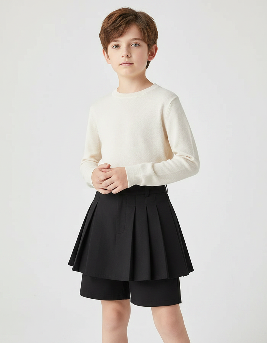 Pantalon Jupe Noir Plissé Fluide Enfant Moderne - Polyester