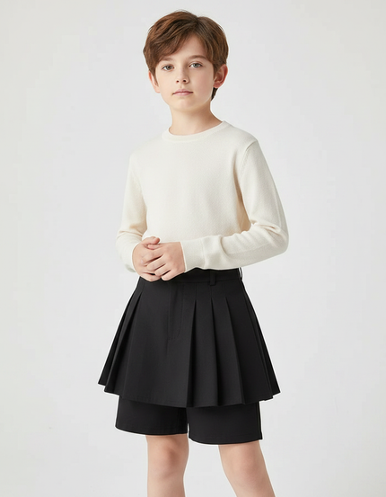 Pantalon Jupe Noir Plissé Fluide Enfant Moderne - Polyester