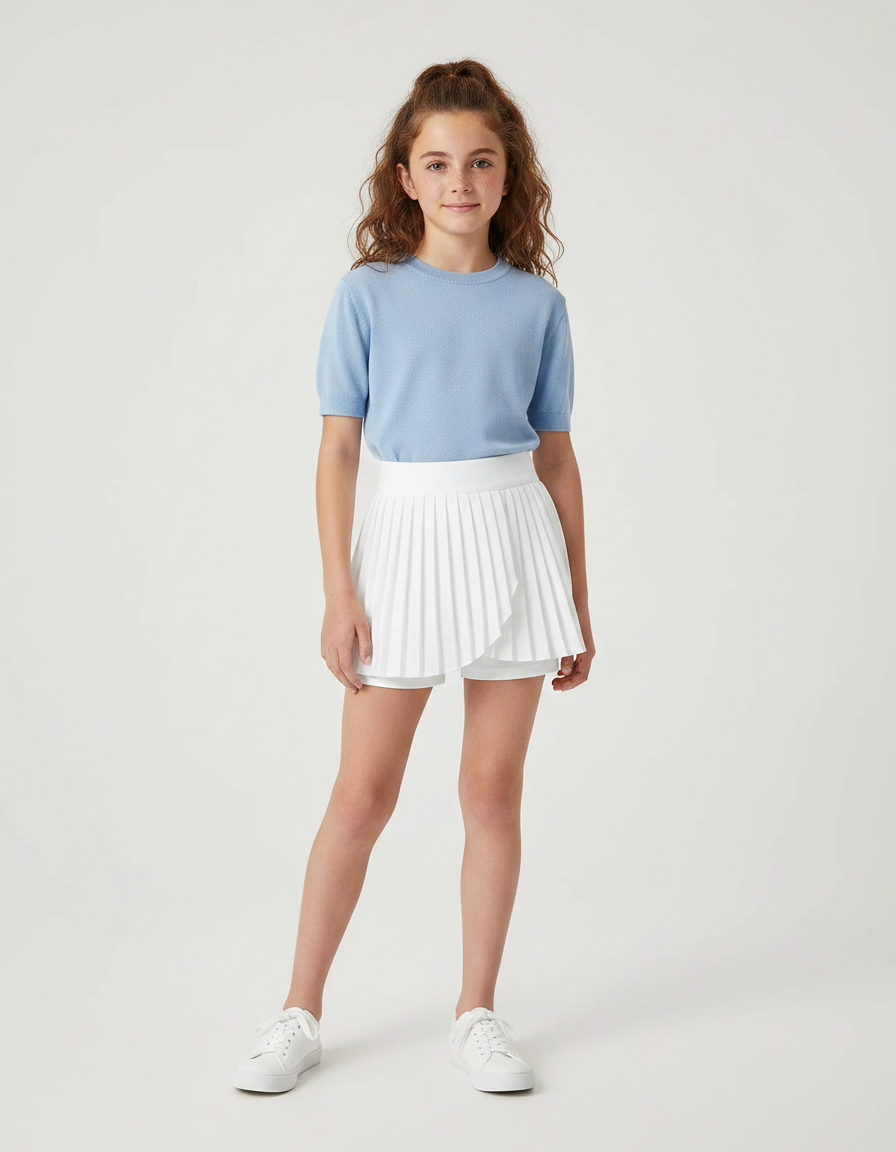 Pantalon Jupe Blanc Plissé Court Sport Enfant - Polyester