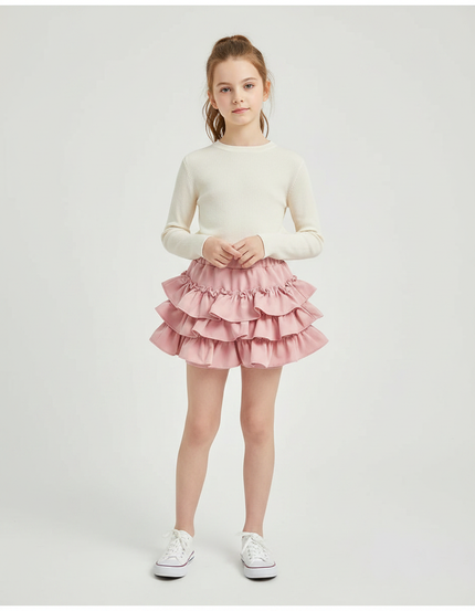 Pantalon Jupe Rose Volants Superposés Fille Mignon - Coton