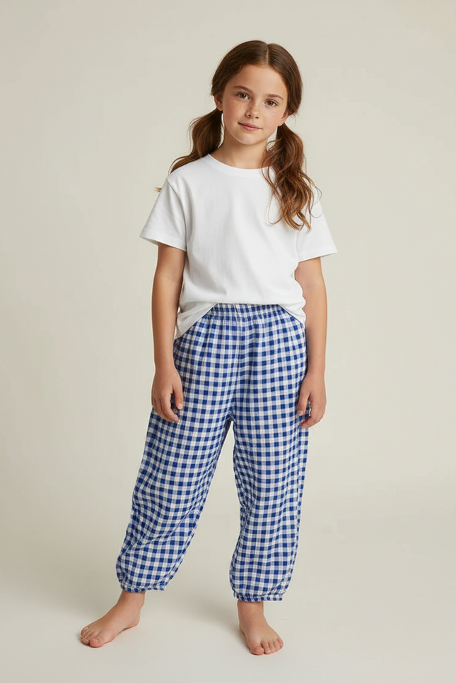 Pantalon Jupe Carreaux Bleus Ample Coton Confortable