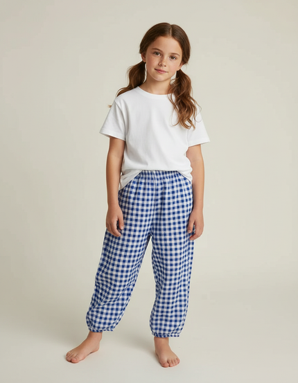 Pantalon Jupe Carreaux Bleus Ample Coton Confortable