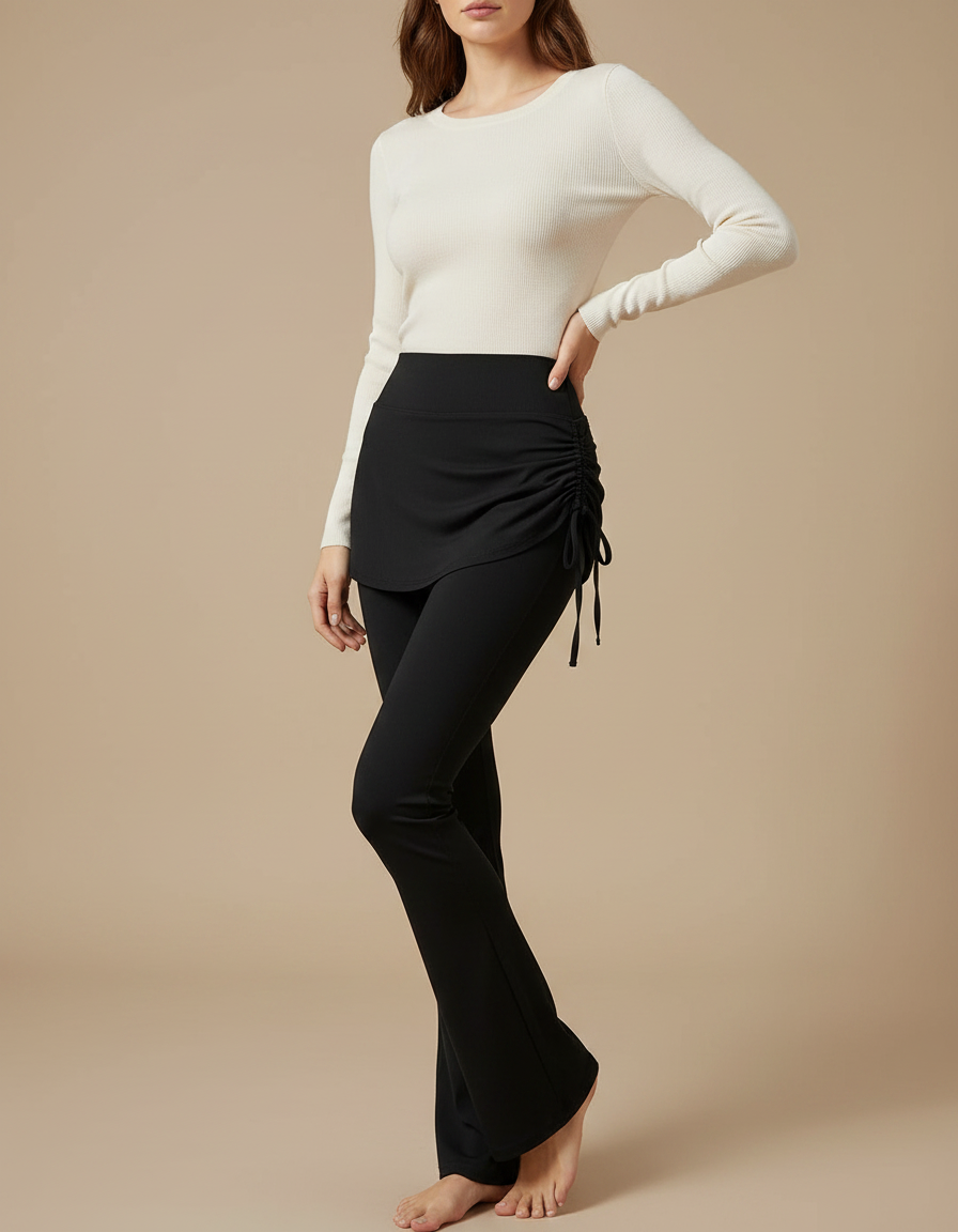Pantalon Jupe Noir Évasé Intégré Sportif Cordon - Polyester