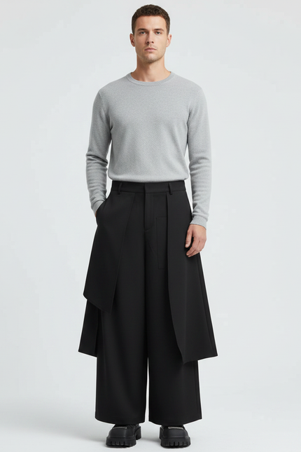 Pantalon Jupe Noir Ample Déstructuré Élégant Homme - Polyester