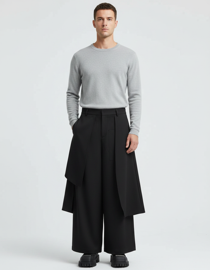 Pantalon Jupe Noir Ample Déstructuré Élégant Homme - Polyester