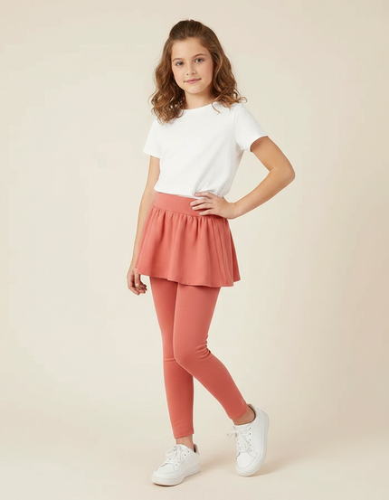 Pantalon Jupe Corail Coton Fille Intégré Confortable - Orange Molleton