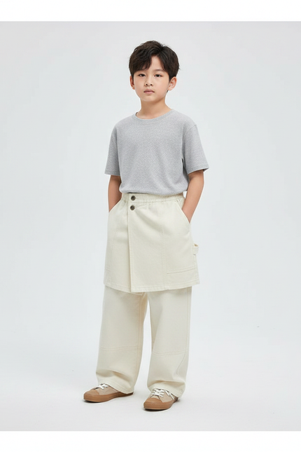Pantalon Jupe Écru Coton Ample Décontracté Enfant - Beige