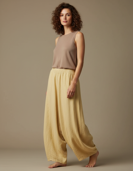Pantalon Jupe Jaune Lin Ample Fluide Confortable
