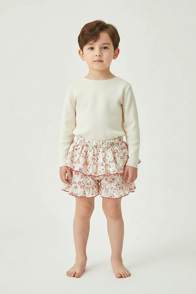 Pantalon Jupe Floral Volants Coton Doux Enfant - Imprimé
