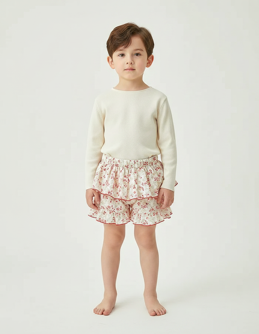 Pantalon Jupe Floral Volants Coton Doux Enfant - Imprimé