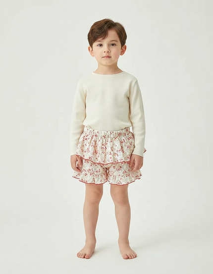 Pantalon Jupe Floral Volants Coton Doux Enfant - Imprimé