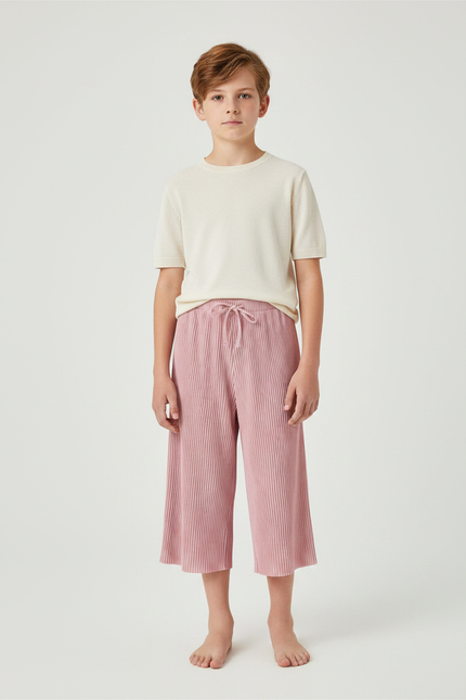 Pantalon Jupe Rose Plissé Ample Enfant Décontracté - Maille