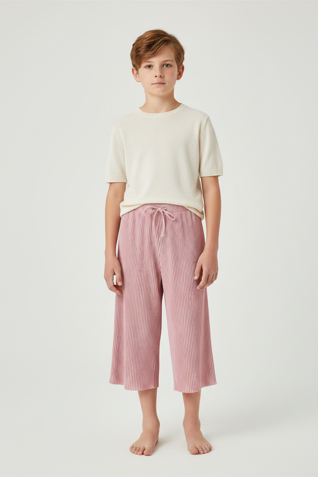Pantalon Jupe Rose Plissé Ample Enfant Décontracté - Maille
