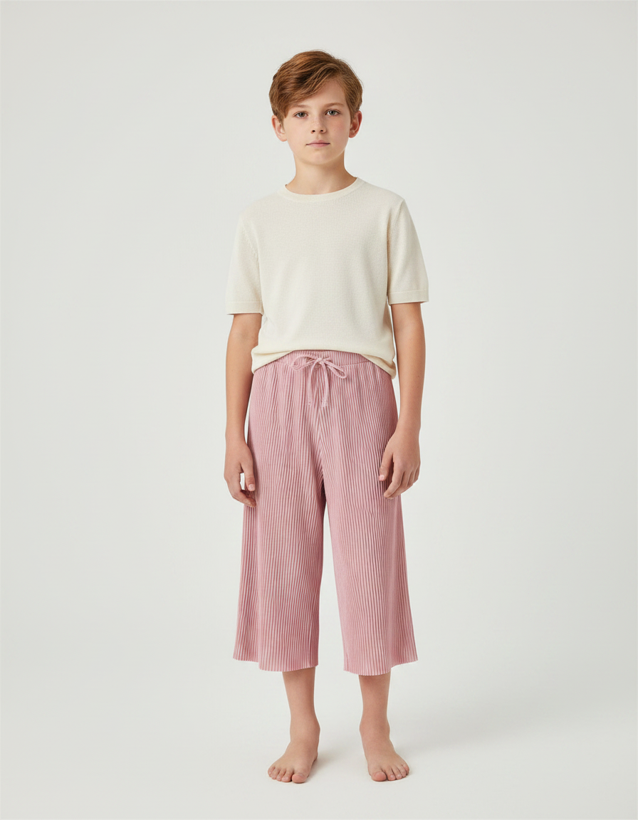 Pantalon Jupe Rose Plissé Ample Enfant Décontracté - Maille