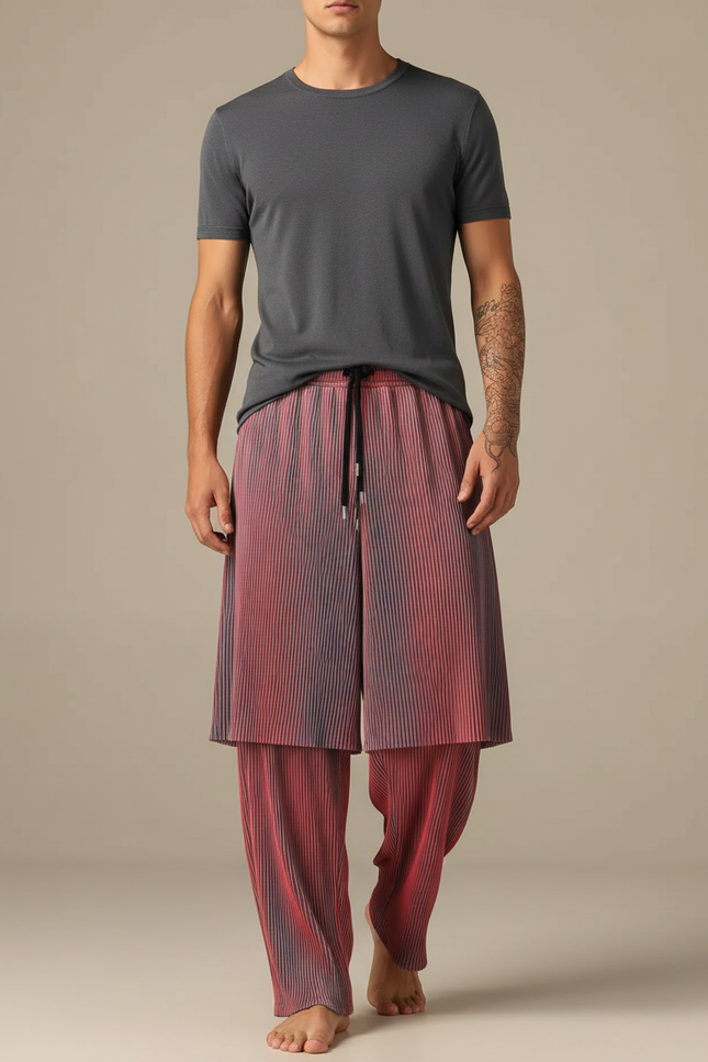 Pantalon Jupe Plissé Rouge Dégradé Ample Décontracté - Polyester