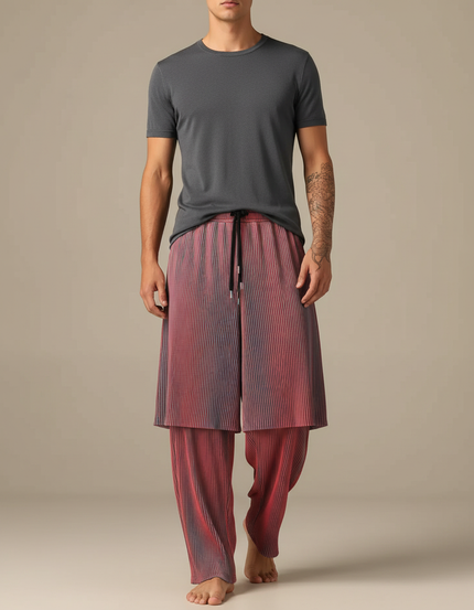 Pantalon Jupe Plissé Rouge Dégradé Ample Décontracté - Polyester