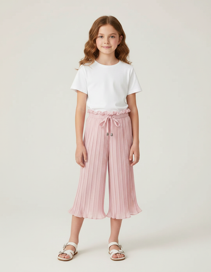 Pantalon Jupe Plissé Rose Ample Fille Décontracté - Polyester