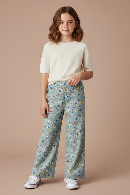 Pantalon Jupe Vert Imprimé Ample Décontracté Enfant - Coton