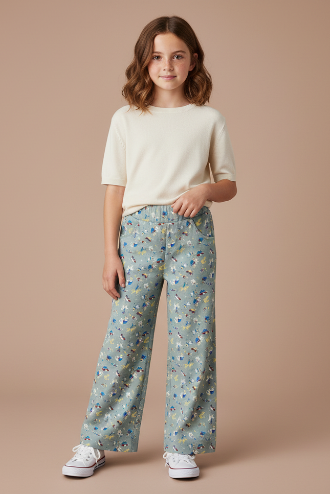 Pantalon Jupe Vert Imprimé Ample Décontracté Enfant - Coton