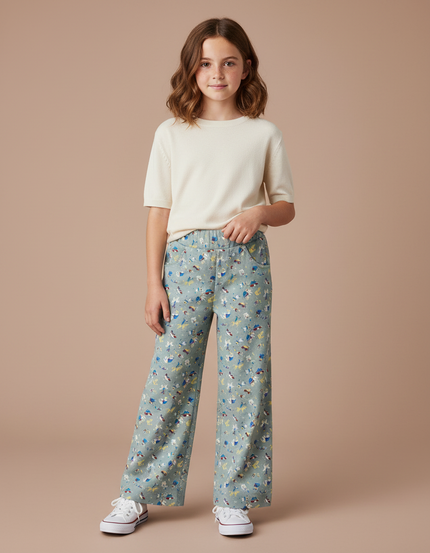 Pantalon Jupe Vert Imprimé Ample Décontracté Enfant - Coton
