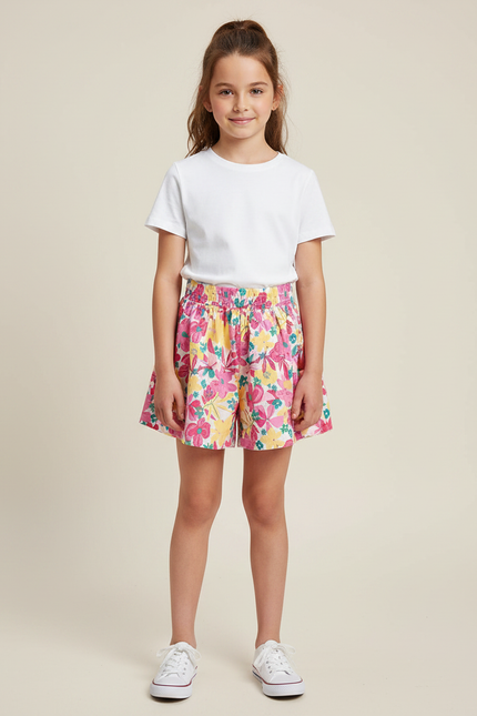 Pantalon Jupe Fleuri Coloré Évasé Confortable Fille - Multicolore Coton