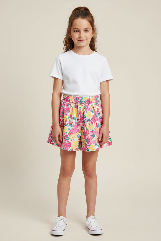 Pantalon Jupe Fleuri Coloré Évasé Confortable Fille - Multicolore Coton