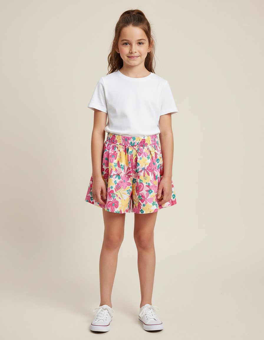 Pantalon Jupe Fleuri Coloré Évasé Confortable Fille - Multicolore Coton