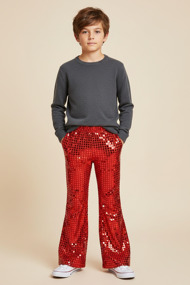Pantalon Jupe Rouge Paillettes Évasé Enfant Scène - Polyester